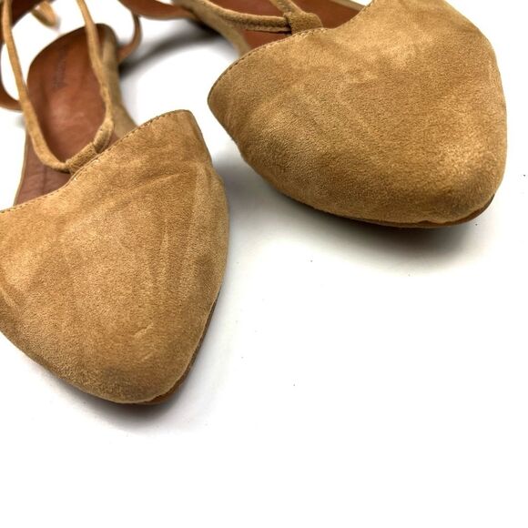 Jeffrey Campbell Amour Tassel Ankle Wrap Tan Suede Pointed Toe Flats size 7.5 - Picture 6 of 12